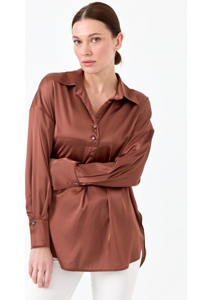 Kadın Saten Gömlek Bakır