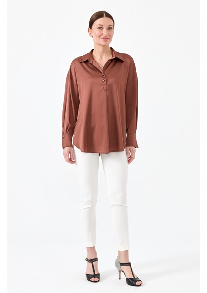 Kadın Saten Gömlek Bakır fırsatları