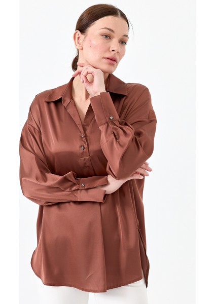 Kadın Saten Gömlek Bakır indirimleri