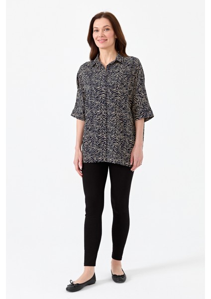 Kadın Kaplan Desenli Yarasa Kol Gömlek Lacivert modelleri