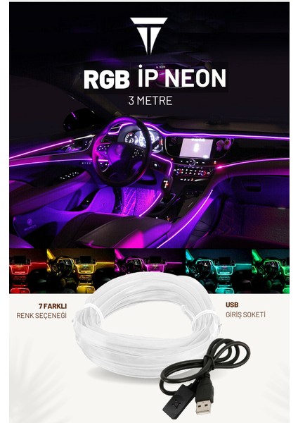 Rgb Araç Içi Atmosfer Ambiyans Ip Neon Torpido LED 3 Metre USB Girişli fırsatları