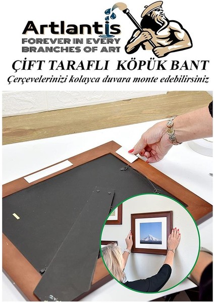 Çift Taraflı Bant Köpük Bant 19MM x 2mt 1 Adet Çerçeve Tablo Halı Yapıştırma Bandı Iç ve Dış Mekan Süper Güçlü Köpük Bant