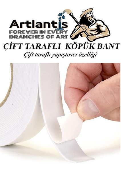 Çift Taraflı Bant Köpük Bant 19MM x 2mt 1 Adet Çerçeve Tablo Halı Yapıştırma Bandı Iç ve Dış Mekan Süper Güçlü Köpük Bant