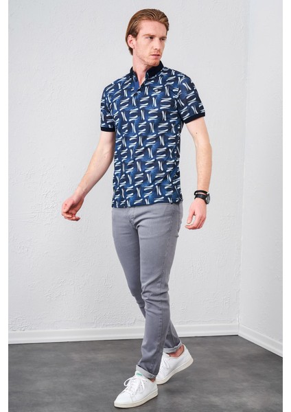 Tena Moda Erkek Lacivert Ayaklı Gömlek Yaka Pike Dijital Yaprak Baskılı Tişört fırsatları