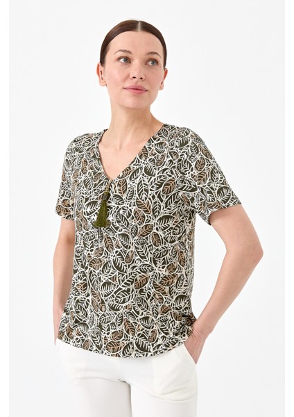 Kadın Yakası Fermuarlı Penye Tshirt Haki indirimleri