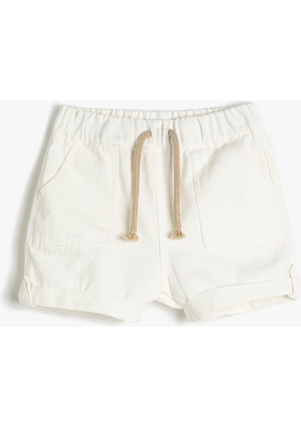Şort Beli Bağlamalı Cepli Pamuklu