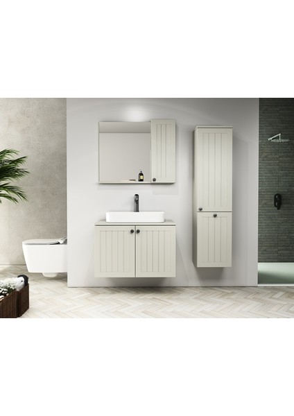 Eva 80 cm Banyo Mobilyası (Alt Dolap+Aynalı Dolap+Lavabo)