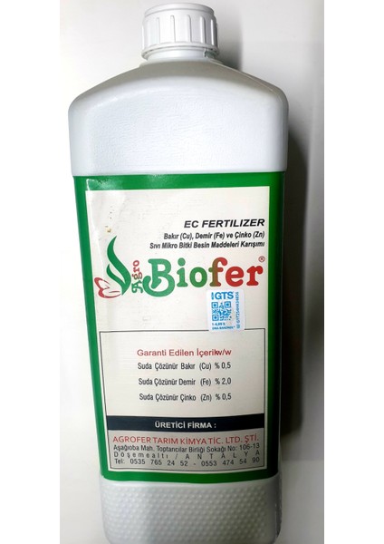 Süper BioferYaprak Gübresi Bakır Demir Çinko 2,5 Lt