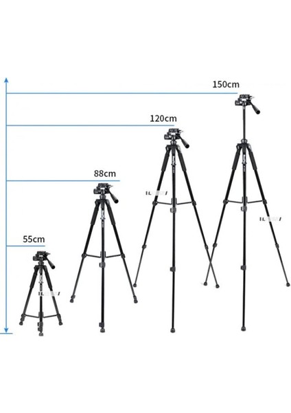 Neepho Tripod Aliminyum Gövdeli Profesyonel Telefon Tutucu Çantalı 150 cm Kamera Standı 3 Ayak