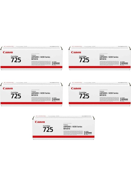 Canon CRG-725 5 Adet Orjinal Toner - Canon I-Sensys LBP6000 - LBP6000B - LBP-6020 - LBP6030W - MF3010 Orjinal Toner