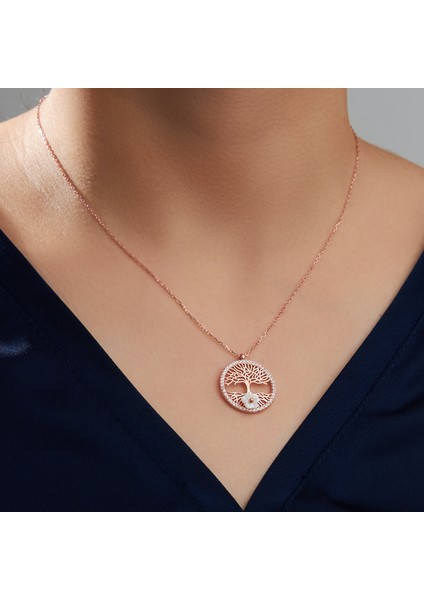 925 Ayar Manolya Çiçekli Rose Kaplama Yaşam Çiçeği Gümüş Kolye fiyatları