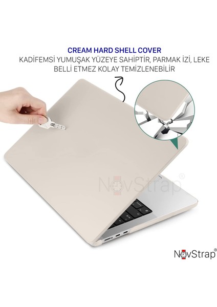 Novstrap Apple MacBook Air M2 Çip A2681 13.6 Inç 2022 Uyumlu Kılıf Cream Hard Shell Rubber Kapak