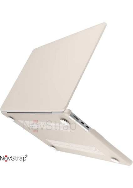 Novstrap Apple MacBook Air M2 Çip A2681 13.6 Inç 2022 Uyumlu Kılıf Cream Hard Shell Rubber Kapak