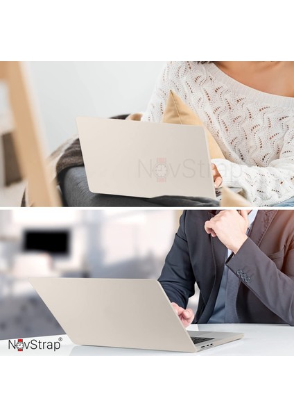 Novstrap Apple MacBook Air M2 Çip A2681 13.6 Inç 2022 Uyumlu Kılıf Cream Hard Shell Rubber Kapak