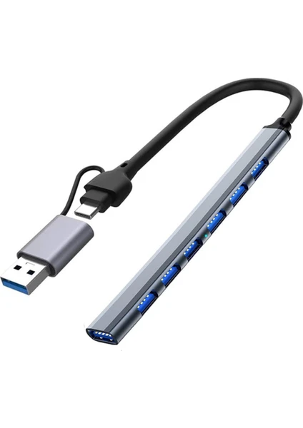 Coverzone Type-C USB 3.0 7 Portlu Hub Otg Çoğaltıcı Pc Telefon Bilgisayar Uyumlu Veri Aktarımı Mouse Klavye Bağlantısı ADS303D