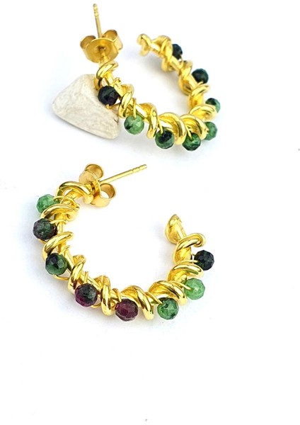 Yosun Agat Taşlı 925 Ayar Gümüş Üzerine Altın Kaplama Doğal Taş Halka Küpe fiyatları