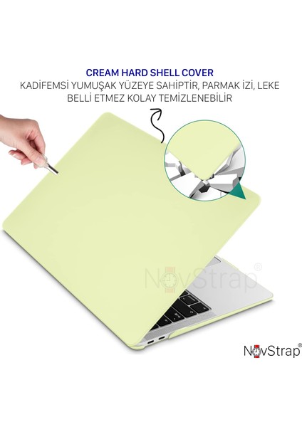 Novstrap Apple MacBook Pro M1 M2 Çip 13.3" A2338 ile Uyumlu Kılıf Cream Hard Shell Rubber Kapak