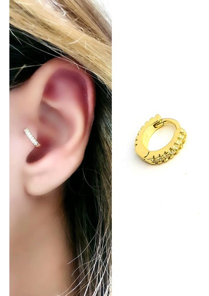 Zirkon Taş Detaylı 925 Ayar Gümüş Üzerine Altın Kaplama Halka Piercing