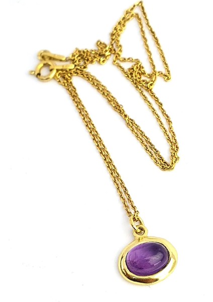 925 Ayar Gümüş Üzerine Altın Kaplama Ametist Taşlı Kolye