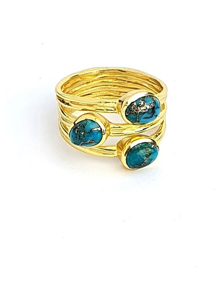 Turkuaz Taşlı 925ayar Gümüş Üzerine Altın Kaplama Tasarım Doğal Taş Yüzük fiyatları