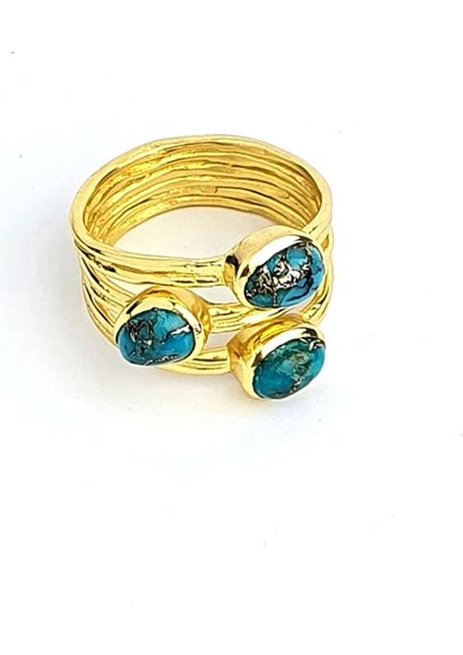 Turkuaz Taşlı 925ayar Gümüş Üzerine Altın Kaplama Tasarım Doğal Taş Yüzük modelleri