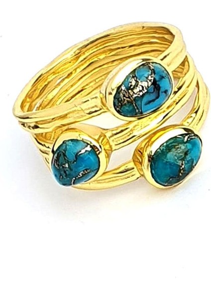 Turkuaz Taşlı 925ayar Gümüş Üzerine Altın Kaplama Tasarım Doğal Taş Yüzük fırsatları