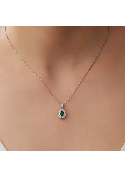 925 Ayar Damla Zümrüt Taşlı Gümüş Kolye fiyatları