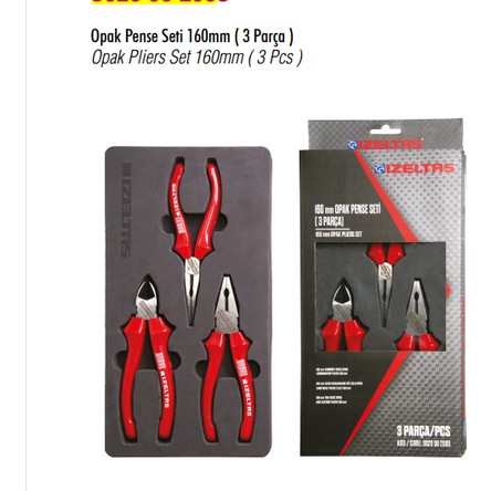 İzeltaş -Pense Seti Kargaburun - Kombine Pense - Yan Keski Opak Seri 160 mm 3 Parça