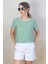 Kadın Yeşil Beyaz Çizgili Basic T-Shirt 3