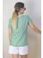 Kadın Yeşil Beyaz Çizgili Basic T-Shirt 4