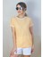 Kadın Hardal Beyaz Çizgili Basic T-Shirt 1