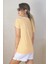 Kadın Hardal Beyaz Çizgili Basic T-Shirt 4