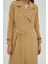 Kruvaze Yaka Kol Detaylı Bej Trençkot 13026 2