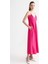 Kruvaze Yaka Düz Pembe Midi Kadın Elbise Zek-Y 1