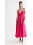 Kruvaze Yaka Düz Pembe Midi Kadın Elbise Zek-Y 3
