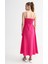 Kruvaze Yaka Düz Pembe Midi Kadın Elbise Zek-Y 5