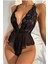 Kadın Çapraz Askı Detaylı Şık Dantel Tül Babydoll Gecelik - Tek Parça İç Çamaşırı Bodysuit - 6400 4