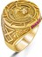 Kırmızı Zirkon Taşlı Kurt Başlı ve Kurt Figürlü Altın Kaplama Gümüş Yüzük 1