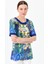 Kadın Sıfır Yaka Karışık Desenli Penye T-Shirt Saks 3