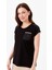 Kadın Sıfır Yaka Düşük Kol Simli Penye T-Shirt Siyah 3