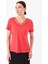 Kadın V Yaka Yakası Dantelli T-Shirt Kırmızı 5