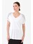 Kadın V Yaka Omuzları Taşlı Penye T-Shirt Beyaz 1
