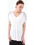 Kadın V Yaka Omuzları Taşlı Penye T-Shirt Beyaz 3