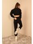 Şardonlu 3 Iplik Kumaş Uzun Kol Kadın Sweatshirt Siyah 23KEFT1 5
