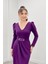 Krep Kumaş Pile Detaylı Elbise - Patlıcan Mor 4