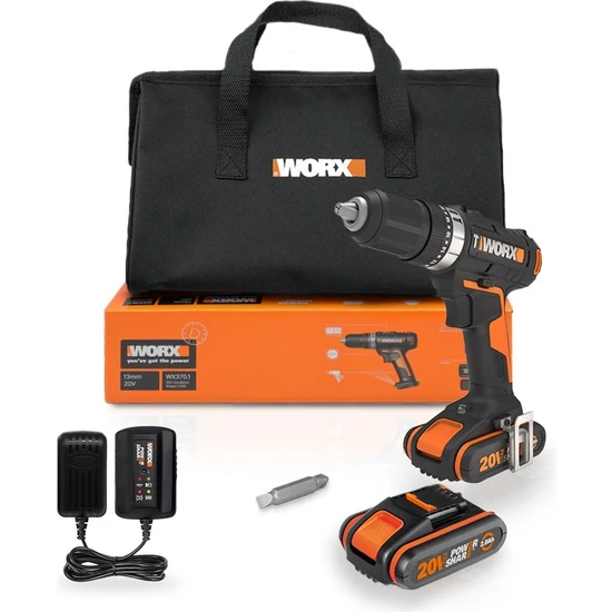 Worx WX370.1 20VOLT/2.0AH. Li-Ion Çift Akülü Profesyonel Şarjlı Darbeli Matkap