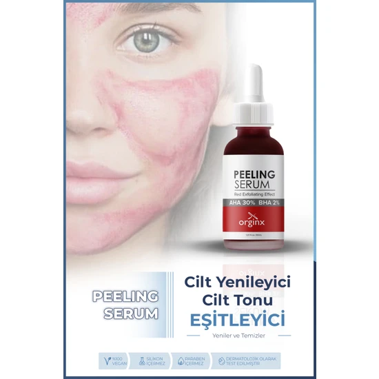 Orginx Canlandırıcı & Cilt Tonu Eşitleyici Yüz Kırmızı Peeling Serum 30 ml (Aha 10% + Bha 2%)