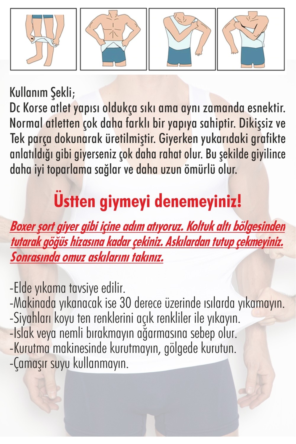 DC Erkek Korse Atlet Beyaz Renkli Esnek Kumaş ile Göbek Toparlayıcı ve Dik Duruş Destekleyici görsel 2