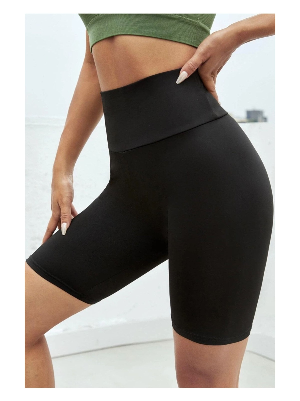 Fancy&Dancy Kadın Beyaz Dalgıç Kumaş Yüksek Bel Biker Şort Tayt 4097 - Görsel 3