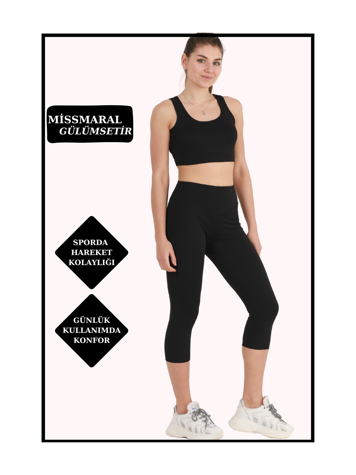 Miss Maral Kadın Siyah Tayt Diz Altı Kapri Yüksek Bel Dar Paça Karyoka Dikiş Detaylı Capri 1020